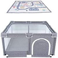 Star Ibaby Oxford XL + Alfombra - Parque de Bebés Ultraligero con Alfombra Ultrasoft - Color Soft Grey